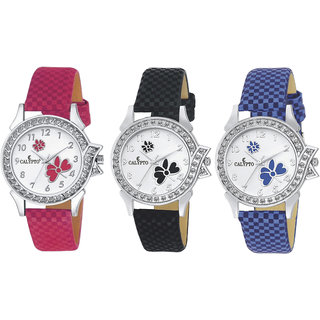 CALYPTO Diamond Studded Dial Formal Analog Wrist Watch for Girls/Women Pack of 3