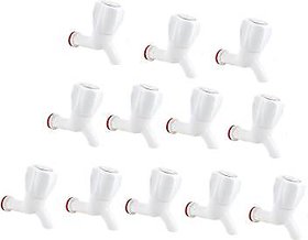 Cloudteil India White PVC Plastic Bib Cock/Water Taps for Kitchen Bathroom Wash Basins - Set of 12 (1/2, 15 mm)