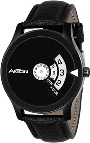 Axton Black Round Dial Leather strap Analog Watch for Men
