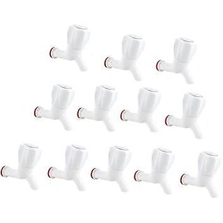 Cloudteil India White PVC Plastic Bib Cock/Water Taps for Kitchen Bathroom Wash Basins - Set of 12 (1/2, 15 mm)