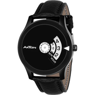 Axton Black Round Dial Leather strap Analog Watch for Men