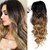 Shaear Hairs wigs long curly side part wig 2 tone black to light brown wavy wigs for women Human heat resistant party wigs natural looking(size 26,Blonde)