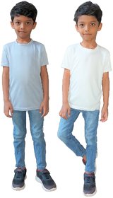 Rish - Polyester Plain Round Neck Half Sleeves Kids Tshirts for Boy / Girl / Infant - White & Grey (Pack Of 2)
