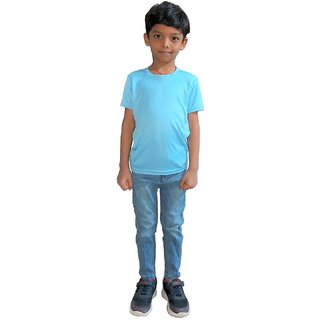 Rish - Polyester Plain Round Neck Half Sleeves Kids Tshirts for Boy / Girl / Infant - Blue (Pack Of 1)