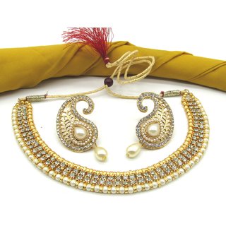 Two Line white stone Pearl Mango Necklace Set Two Line white stone Pearl Mango Necklace Set