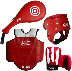 AXG Taekwondo Equipment Kit (Focus Pad, Chest Guard, Head Guard and Gloves Finger Out) For MMA Kick Boxing Other Martial