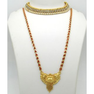Two Line stone with Red povala style long Necklace Two Line stone with Red povala style long Necklace
