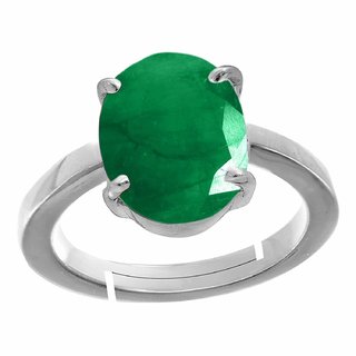                       Bhairaw gems Emerald Panna 9.3cts or 10.50 ratti Stone Silver Adjustable Ring for Men                                              