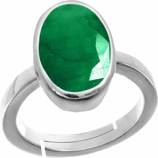                       Bhairaw gems Emerald Panna 9.3cts or 10.20 ratti Stone Silver Adjustable Ring for Men                                              