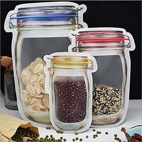 Jar Bottle Shaped Stand up Pouch, Jar Zipper Bags Seal Fresh Food Storage Bag for Cookies ( set of 3 )