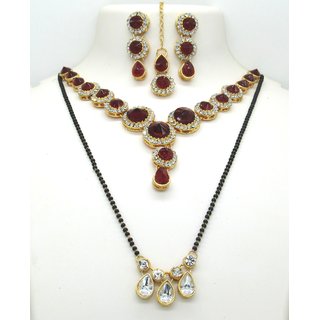                       Maroon Stone Necklace with Stone pendant Mangalsutra combo set                                              