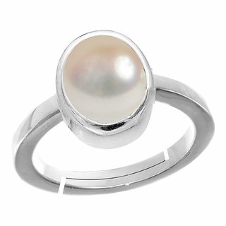                       Bhairaw gems Pearl Moti 8.25 Ratti Stone Astrological Silver Adjustable Ring for Men  Women                                              
