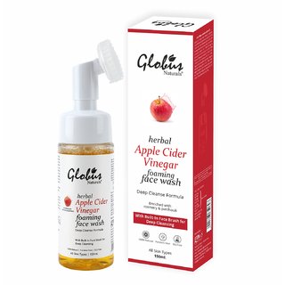                       Globus Naturals Apple Cider Vinegar Foaming Facial Cleanser with Soft Gentle Silicon Face Massage Brush  for Deep Clean                                              