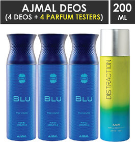 Ajmal 3 Blu Homme And 1 Distraction Deodorants (4 Items In The Set)