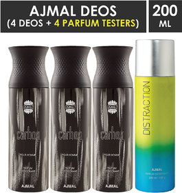 Ajmal 3 Carbon And 1 Distraction Deodorants Each 200Ml Pack Of 4. (4 Items In The Set)