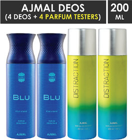 Ajmal 2 Blu Homme And 2 Distraction Deodorants (4 Items In The Set)