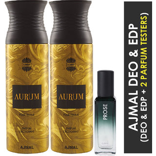                       Ajmal 2 Aurum Deo 200Ml & Prose Edp 20Ml Pack Of 3 (Total 420Ml) For Men & Women + 2 Parfum Testers                                              