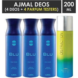                       Ajmal 3 Blu Homme And 1 Distraction Deodorants (4 Items In The Set)                                              