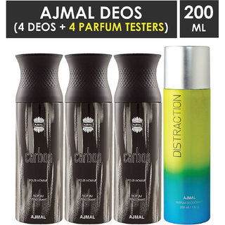                       Ajmal 3 Carbon And 1 Distraction Deodorants Each 200Ml Pack Of 4. (4 Items In The Set)                                              
