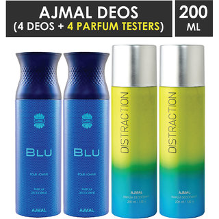                       Ajmal 2 Blu Homme And 2 Distraction Deodorants (4 Items In The Set)                                              