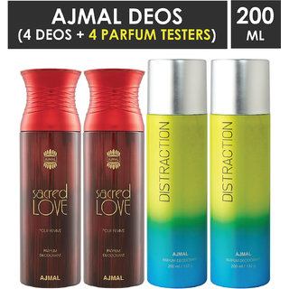 Ajmal 2 Sacred Love And 2 Distraction Deodorants Each 200Ml Pack Of 4. (4 Items In The Set)