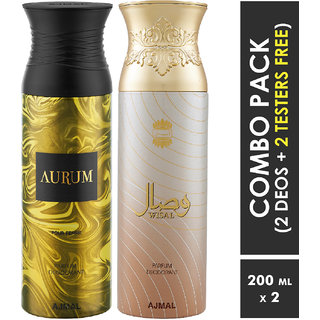                       Ajmal Aurum Femme & Wisal Deodorant Spray + 2 Testers Deodorant Spray  -  For Women (200 Ml, Pack Of 2)                                              