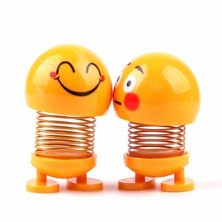 Lazywindow Pack of 2 Smiley Spring Dolls, Cute Emoji Bobble Head Funny Car Dashboard Toys