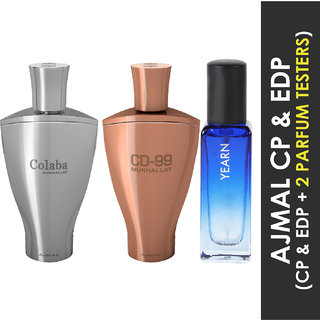 Ajmal Colaba Mukhallat And Cd 99 Each Of 14Ml & Yearn  Edp 20Ml Pack Of 3 (Total 48Ml) For Men & Women + 2 Parfum Testers