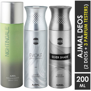                       Ajmal 1 Nightingale , 1 Evoke Silver Edition And 1 Silver Shade Deodorants For Unisex Each 200Ml Pack Of 3. (3 Items In The Set)                                              