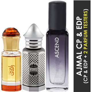                       Ajmal Mukhallat Raaqi Cp 10Ml And Asher Cp 12Ml & Ascend  Edp 20Ml Pack Of 3 (Total 42Ml) For Men & Women + 2 Parfum Testers                                              