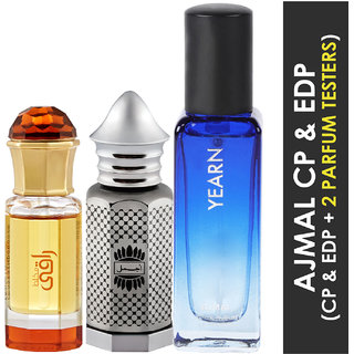                       Ajmal Mukhallat Raaqi Cp 10Ml And Asher Cp 12Ml & Yearn  Edp 20Ml Pack Of 3 (Total 42Ml) For Men & Women + 2 Parfum Testers                                              