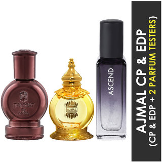                       Ajmal Tempest And Mukhallat Al Wafa Each Of 12Ml Cp & Ascend  Edp 20Ml Pack Of 3 (Total 44Ml) For Men & Women + 2 Parfum Testers                                              