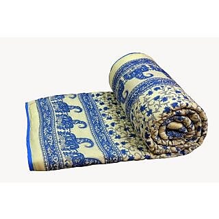 Krg Enterprises Blue Jaipuri Hand Made Block Print  Singal Bed Quilts (Design 6)