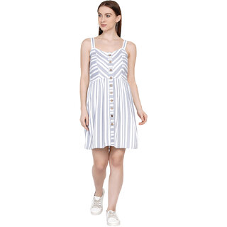                       9 Impression Women's Blue  White Stripe Sleeveless A-Line Dress                                              