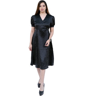                       9 Impression Women's Black Polka-Dot A-Line Dress                                              