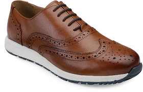 Hats Off Accessories Genuine Leather Tan Wingtip Sneakers