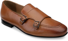 Hats Off Accessories Genuine Leather Tan Double Monk Strap Loafers