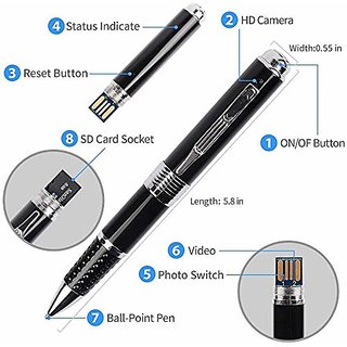 HD-1080P Black  Silver and Gold Color  With 8 Gb Micro card Hidden Spy Pen Camera   Spy Pen Camera Silver Tripe Line