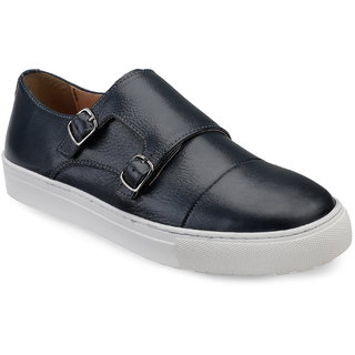 Hats Off Accessories Genuine Leather Blue Monk Strap Sneakers