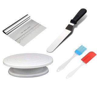 H'ENT Turn table with 1 Palette and Stainless Steel Cake Smoother,Spatula and Brush