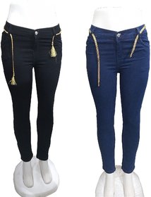 Women's Slim Fit Jeans Blue and Black Color Combo Set of 2