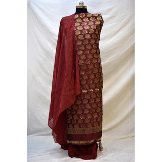                       Banarasi Silk Suit Unstitched Maroon                                              