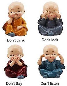 Kesar zemsDashboard Accessories Set of 4 Handcrafted Miniature Decorative Buddha Monk Figurines Showpiece for car,Home