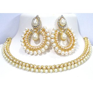                       Golden pearl Single line necklace set                                              