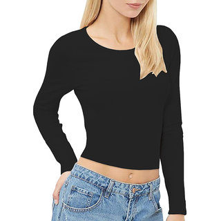                      THE BLAZZE 1089 Women's Basic Solid Round Neck Slim Fit Full Sleeve Crop Top T-Shirt for Women                                              