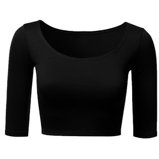                       THE BLAZZE 1055 Women Basic Solid Scoop Neck Slim Fit Short Sleeves Crop Tops                                              
