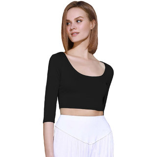                       THE BLAZZE 1057 Womens Basic Sexy Solid Scoop Neck Slim Fit 3/4 Sleeve Crop Top                                              