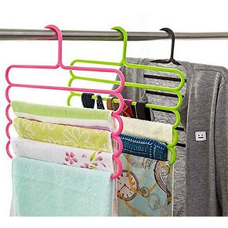                       sell net retail Wardrobe Cloth Hangers  5 Layer Space Saving Hangers, Pack of 3 (Multi-Color)                                              