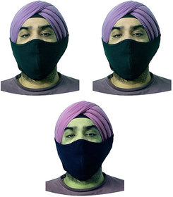 At your door Sikh cotton Face Mask for Turban Wearers  Reusable, Washable, 2 Black and 1 Blue colour (Pack of 3)