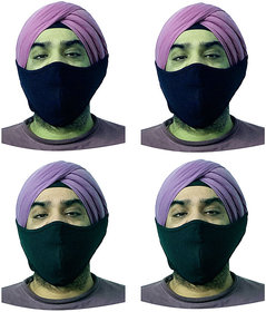 At your door Sikh cotton Face Mask for Turban Wearers  Reusable, Washable, 2 Black and 2 Blue colour (Pack of 4)